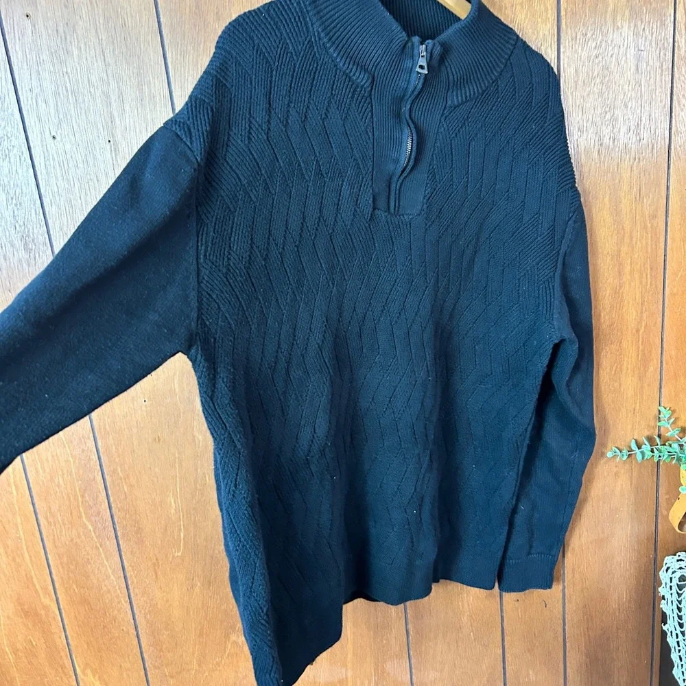 Weatherproof‎ Vintage Mens XXL Black 100 Cotton Quarter Zip Pullover Sweater